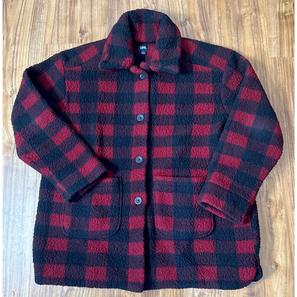 Lee Buffalo Plaid Coat Women Size L Oversized Button‎ Jacket Pockets Preppy
